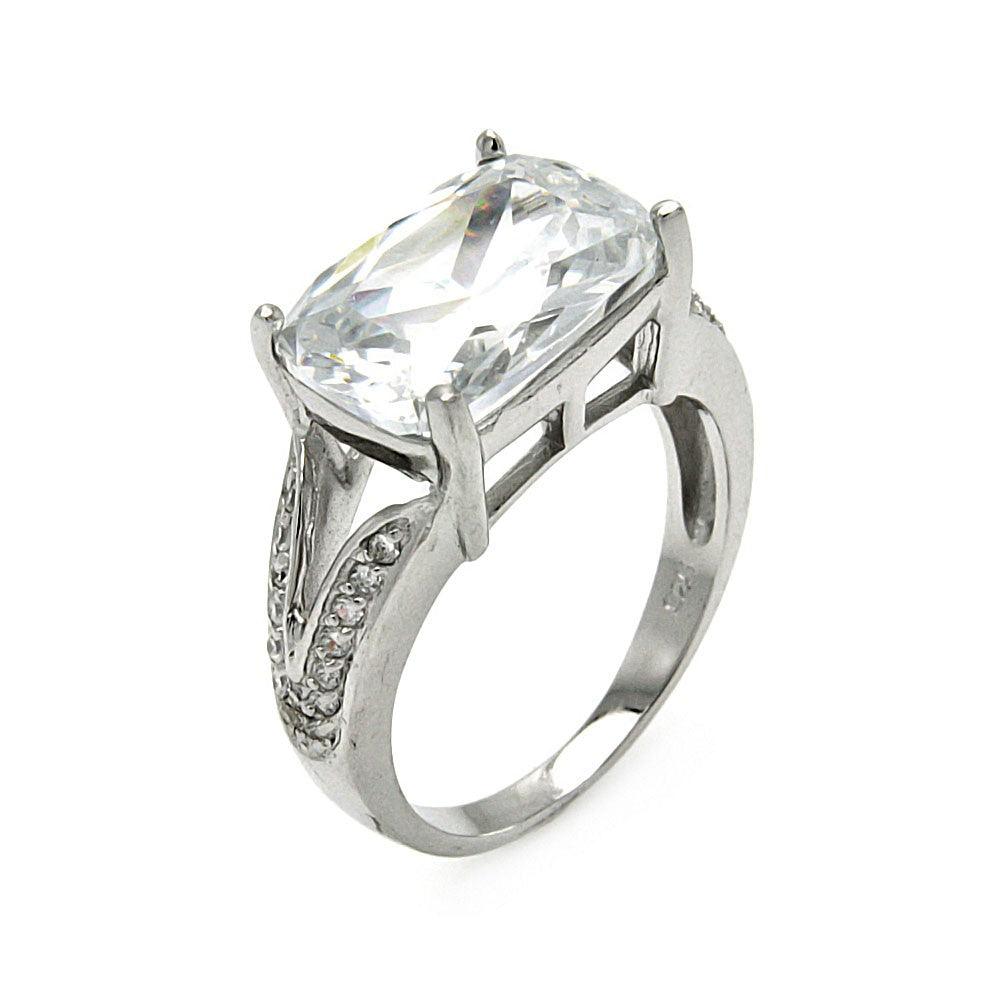 Rhodium Plated Sterling Silver 925 Rectangular Clear CZ Ring Band Sizes 5-10