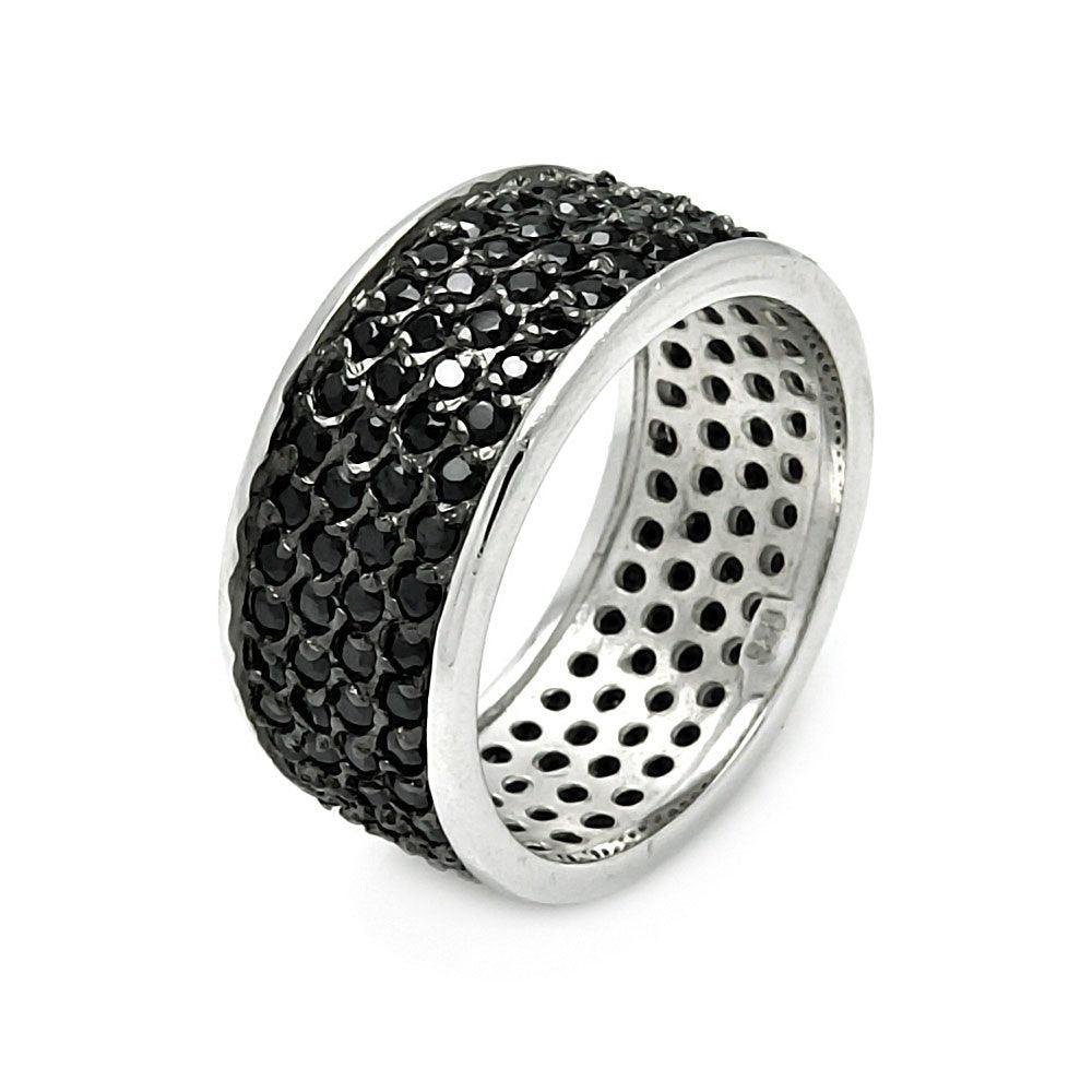 Black Rhodium Plated Sterling Silver 925 Pave Set Black CZ Ring Band Sizes 5-9