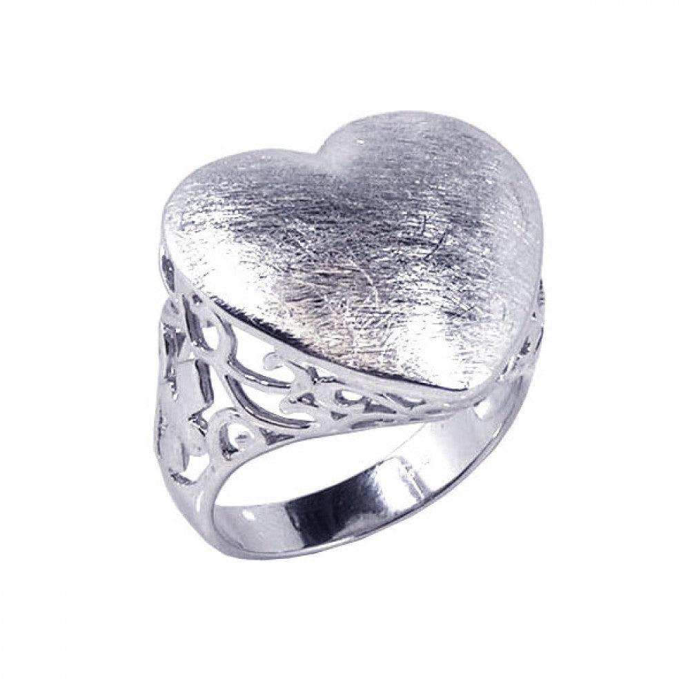 Sterling Silver 925 Rhodium Plated New Blast Wide Filigree Heart Ring Sizes 5-9