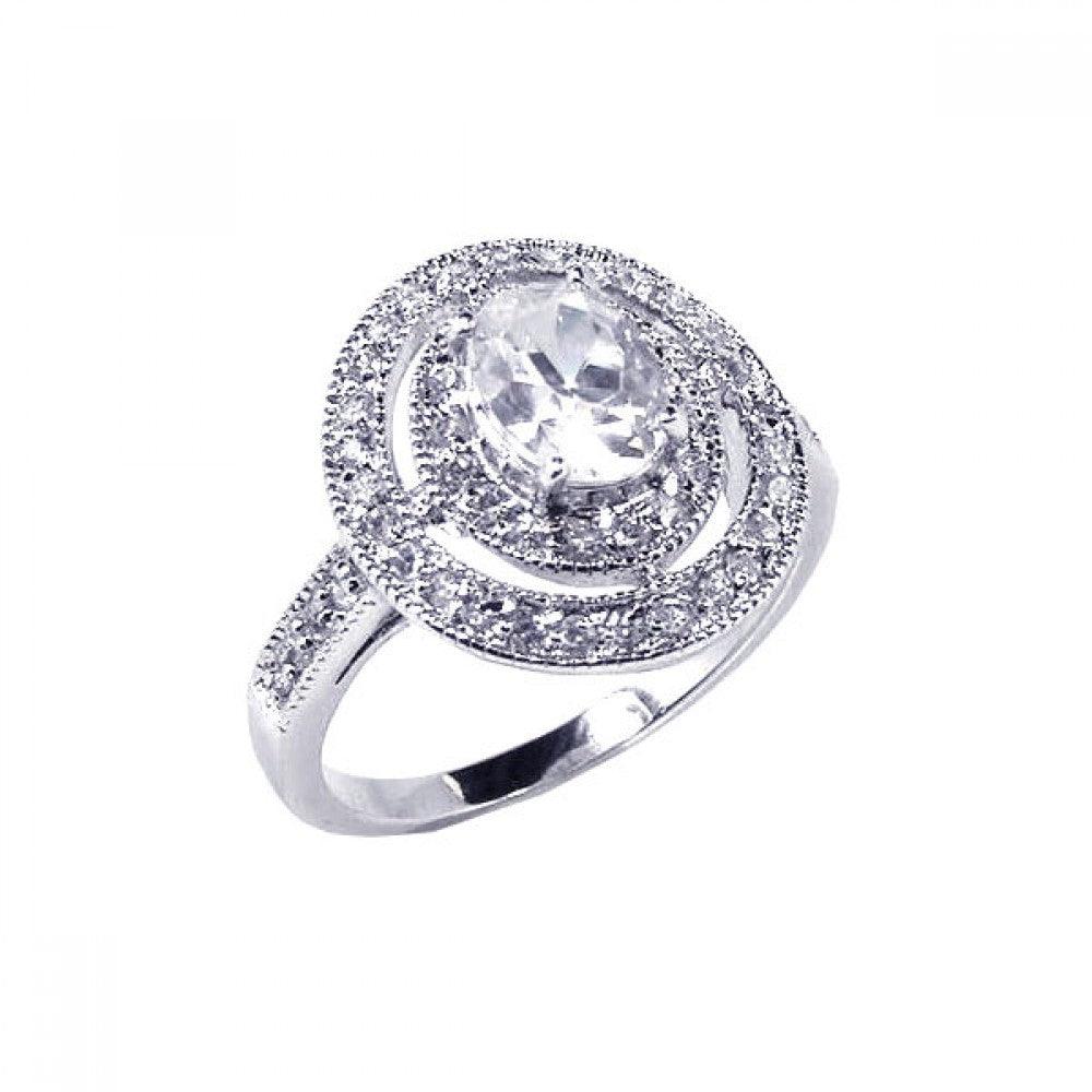 Sterling Silver 925 Rhodium Plated Oval Halo Wide Open Cute CZ Ring Sizes 5-5