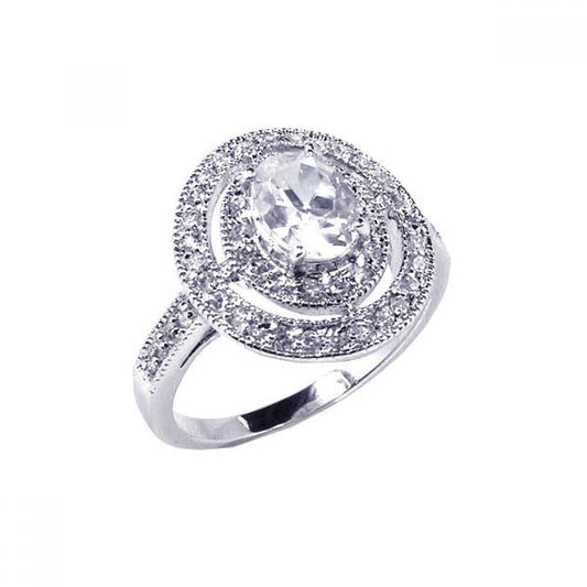 Sterling Silver 925 Rhodium Plated Oval Halo Wide Open Cute CZ Ring Sizes 5-5