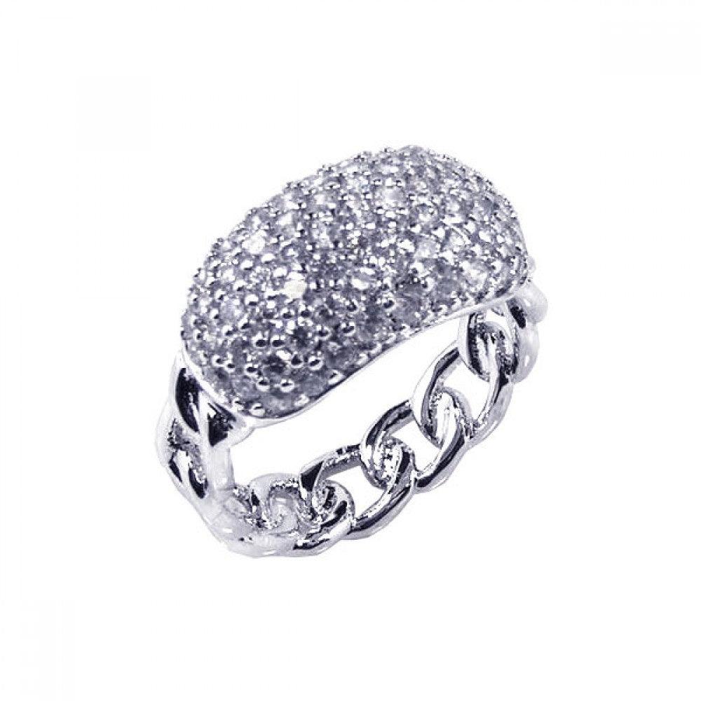 Sterling Silver 925 Rhodium Plated Clear CZ Miami Cuban ID Chain Ring Sizes 5-9