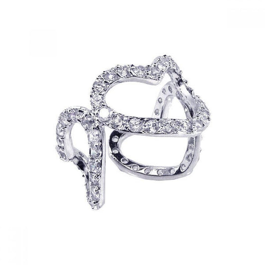 Sterling Silver Rhodium Plated CZ Promise Wide Heart Eternity Ring Sizes 5-8