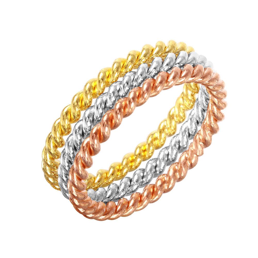 Sterling Silver 925 Rose Gold Plated Stackable Rope Chain Band Ring Sizes 5-10