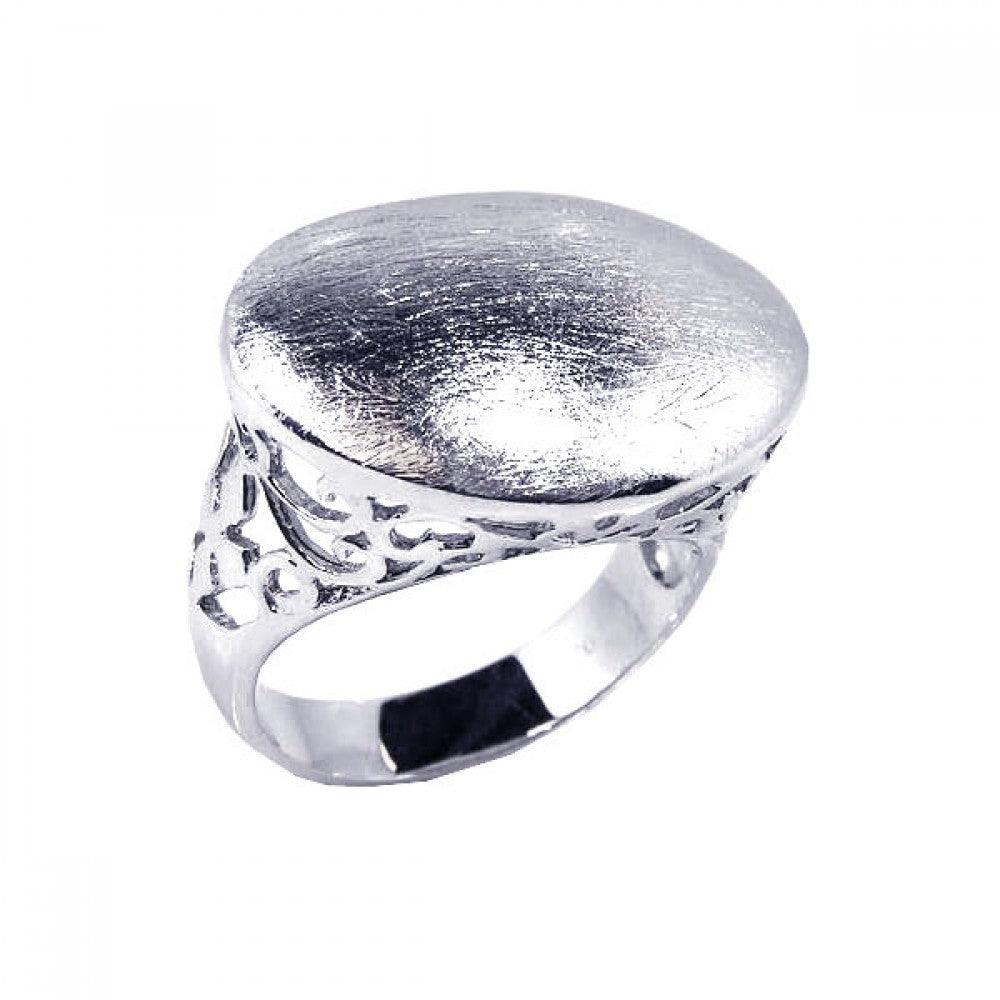 Sterling Silver 925 Rhodium Plated Sand Blast Filigree Cute Oval Ring Sizes 5-9