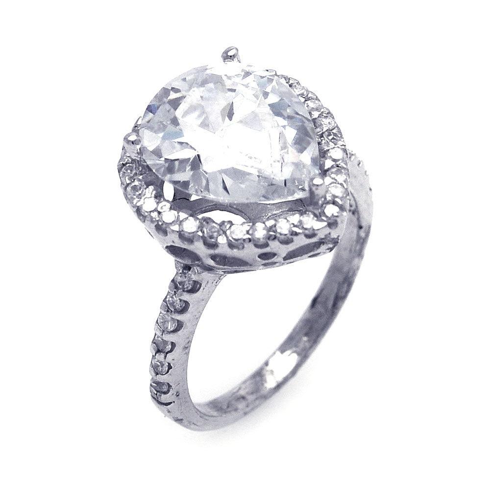 Sterling Silver 925 Rhodium Plated Clear Pear Center Cluster CZ Ring Sizes 5-9