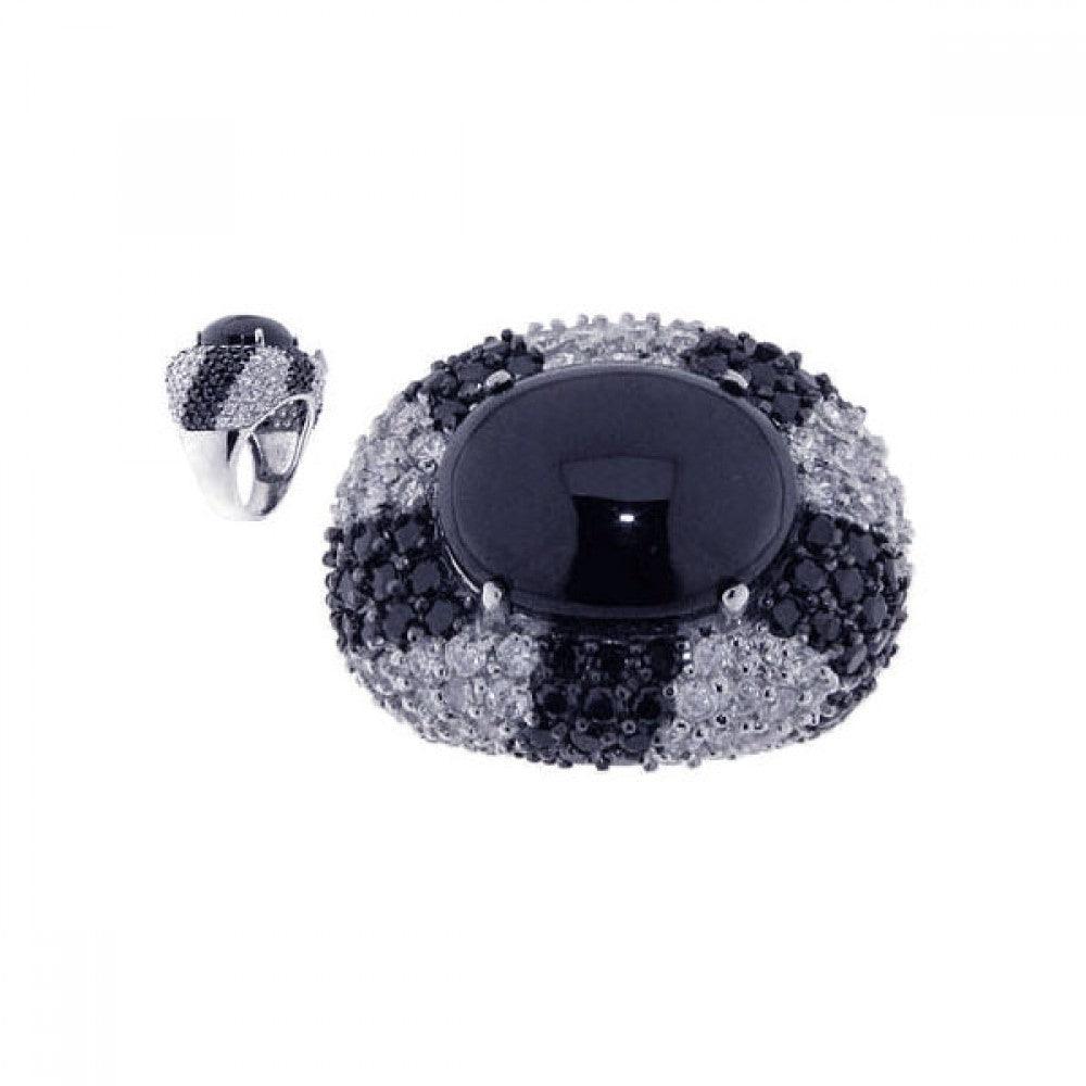 Sterling Silver 925 Black Rhodium Plated Black Oval Clear CZ New Ring Sizes 5-9