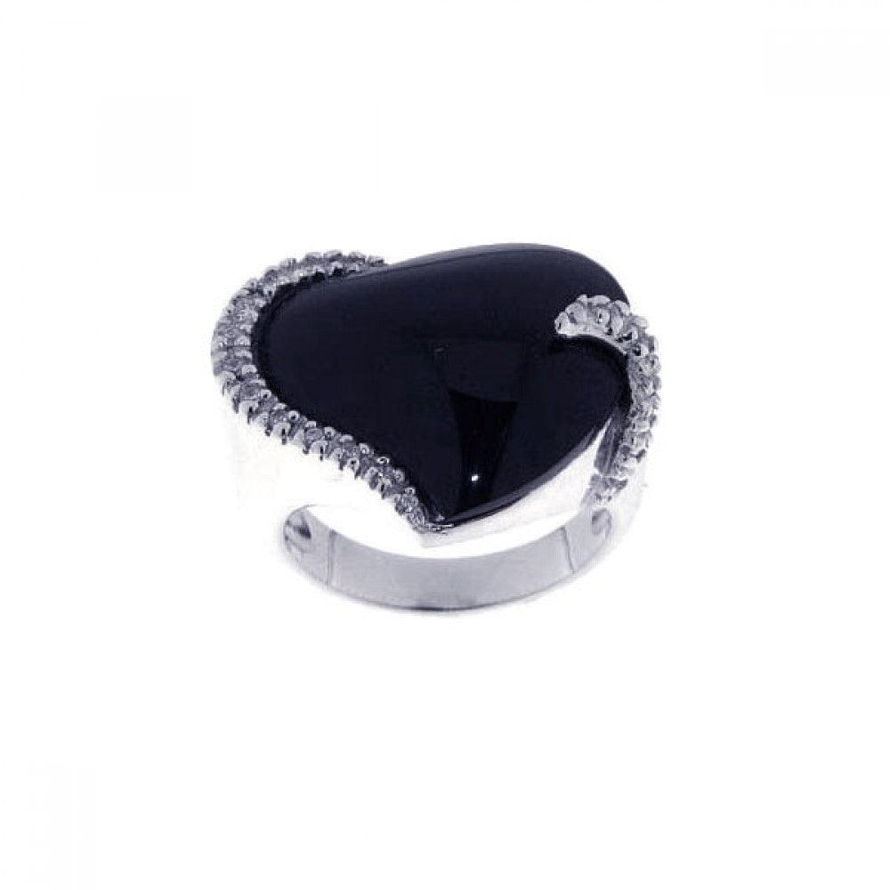 Sterling Silver 925 Rhodium Plated Black Simulated Onyx Clear CZ Ring Sizes 5-9