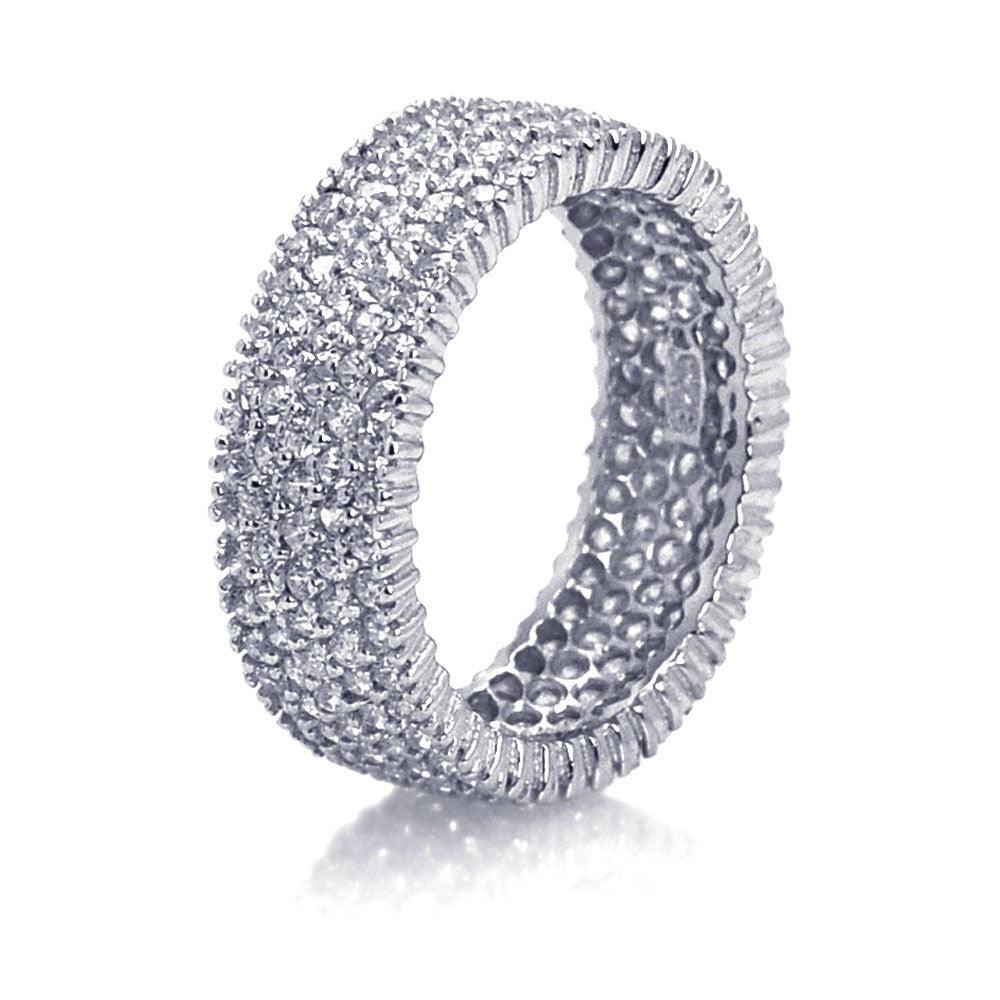 Sterling Silver 925 Rhodium Plated Pave Set Clear CZ Eternity Ring Sizes 5-9