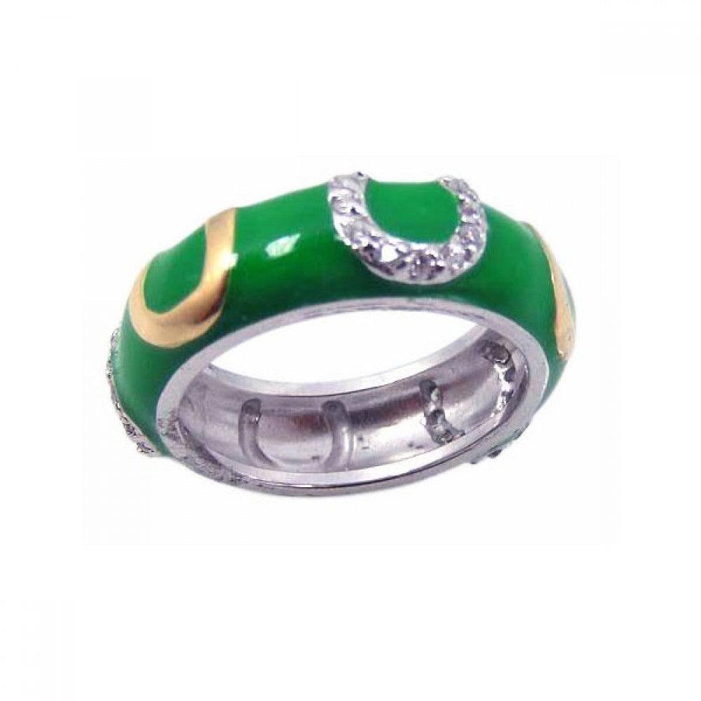 Sterling Silver 925 Rhodium Plated Green CZ Horse Shoe Eternity Ring Sizes 5-9