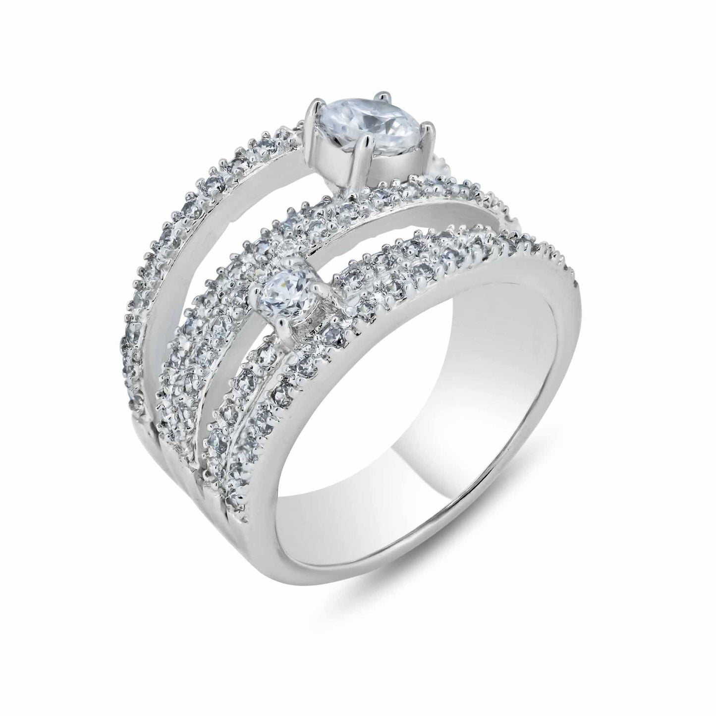 Sterling Silver Rhodium Plated Criss Cross Clear CZ Solitaire Ring Sizes 5-9