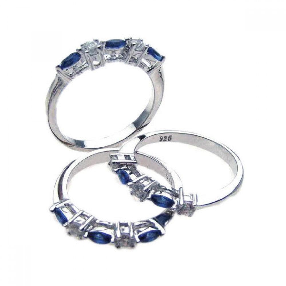Sterling Silver 925 Rhodium Plated Blue Clear CZ Thin Fun Ring Set Sizes 5-9