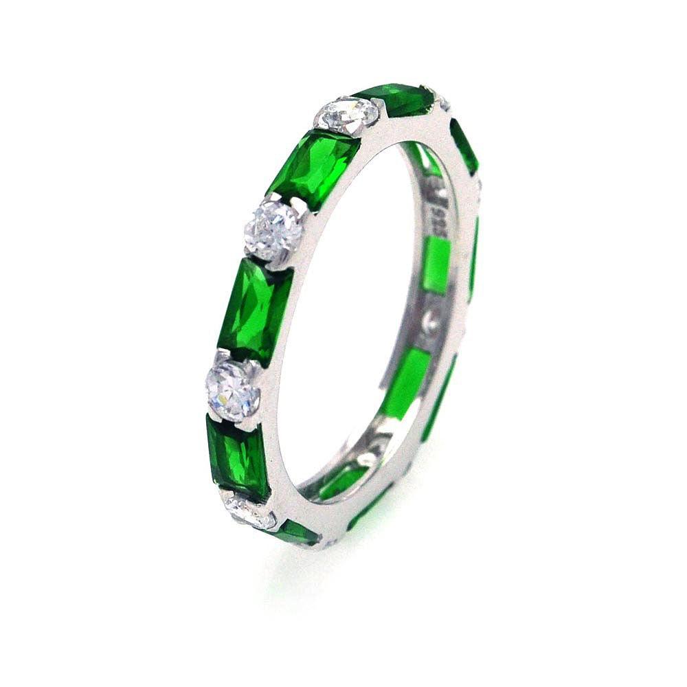 Sterling Silver 925 Rhodium Plated Green CZ Stacking Eternity Ring Sizes 5-10