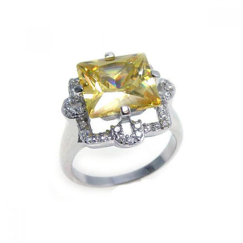 Sterling Silver 925 Rhodium Plated Yellow Princess Cut Clear CZ Ring Sizes 5-10