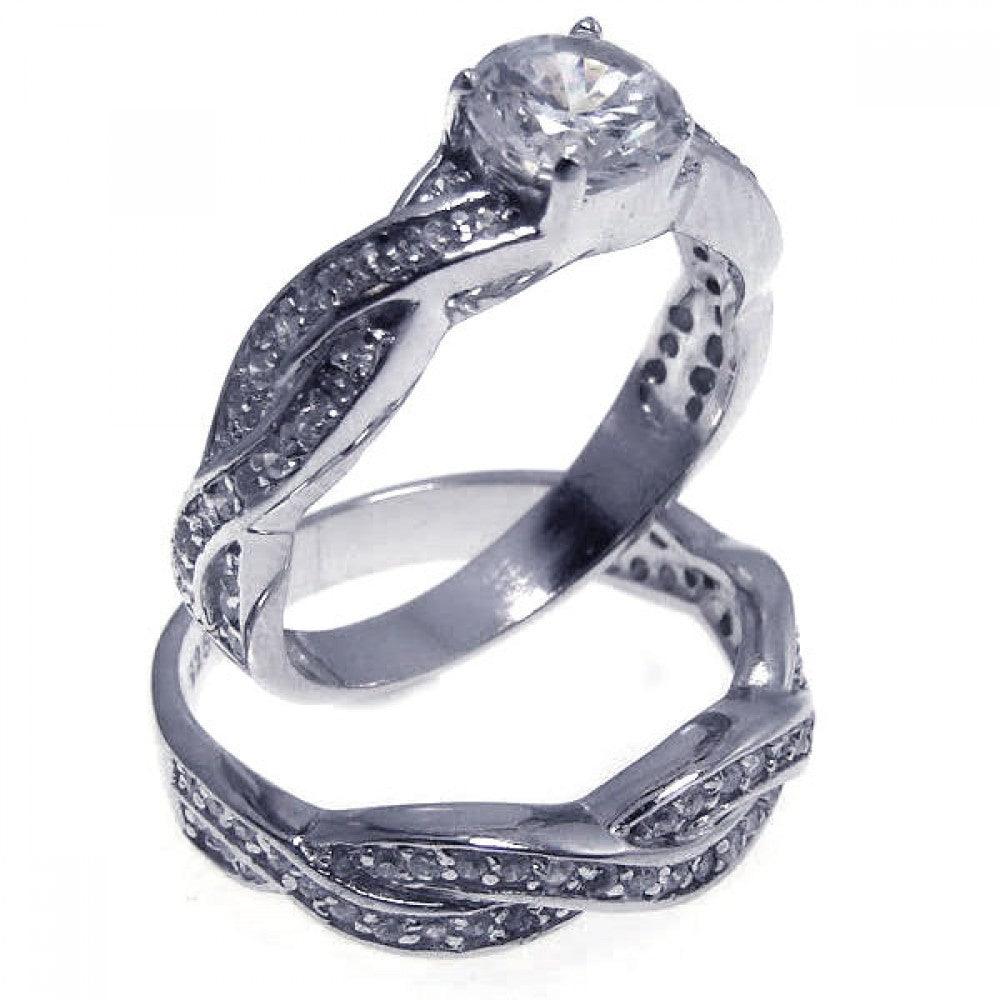 Sterling Silver Rhodium Plated CZ Solitaire Ring Engagement Band Set Sizes 5-10