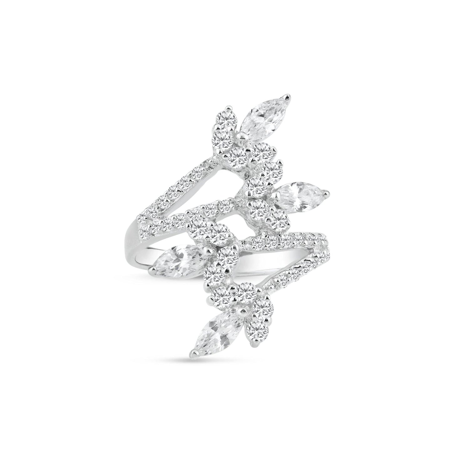 Sterling Silver 925 Rhodium Plated White CZ Wide New Flower Wrap Ring Sizes 5-9