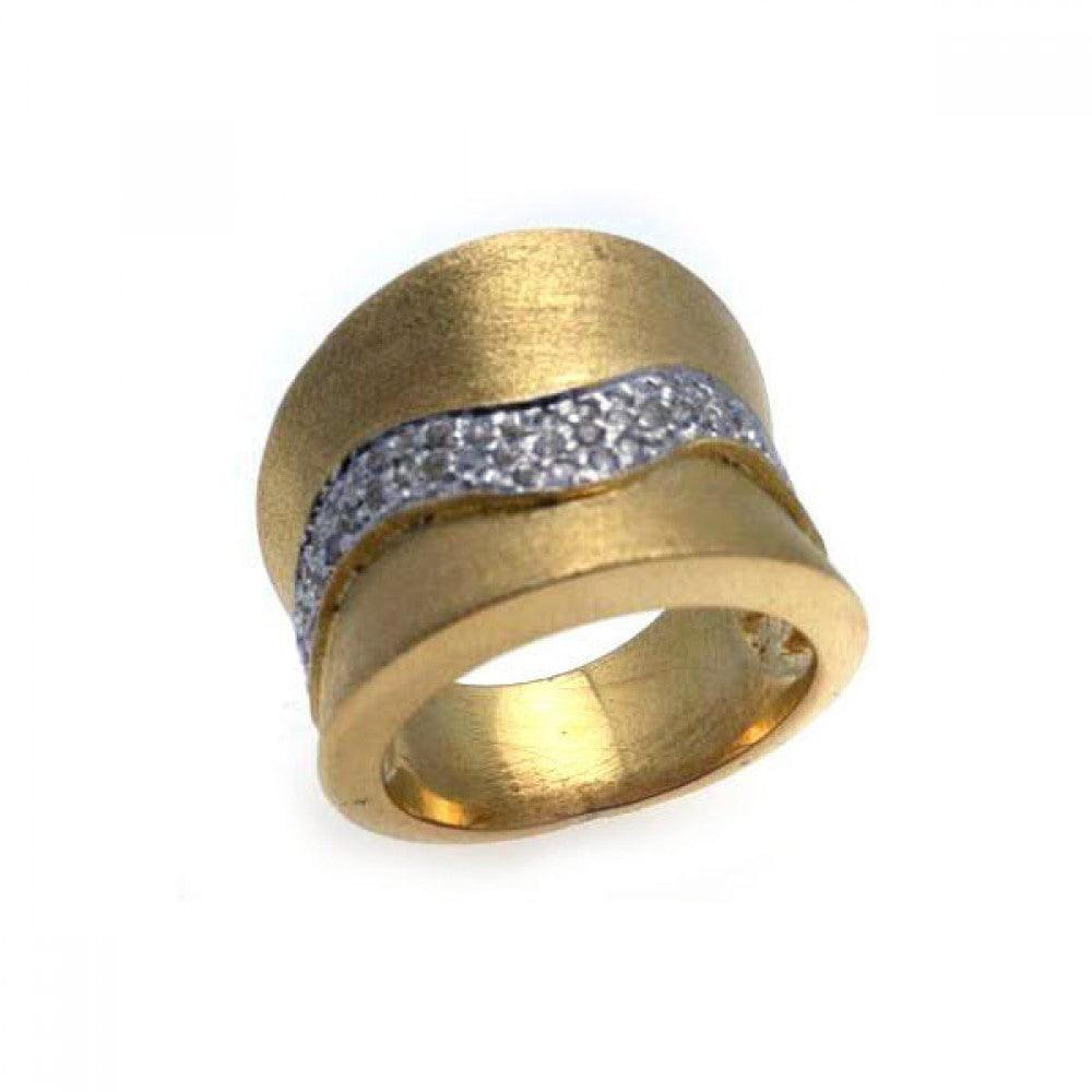 Sterling Silver 925 Gold Plated Pave CZ Satin Brushed Finish New Ring Sizes 5-9