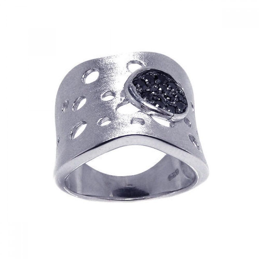 Sterling Silver 925 Rhodium Plated Matte Pave Set Black CZ Wide Ring Sizes 5-9
