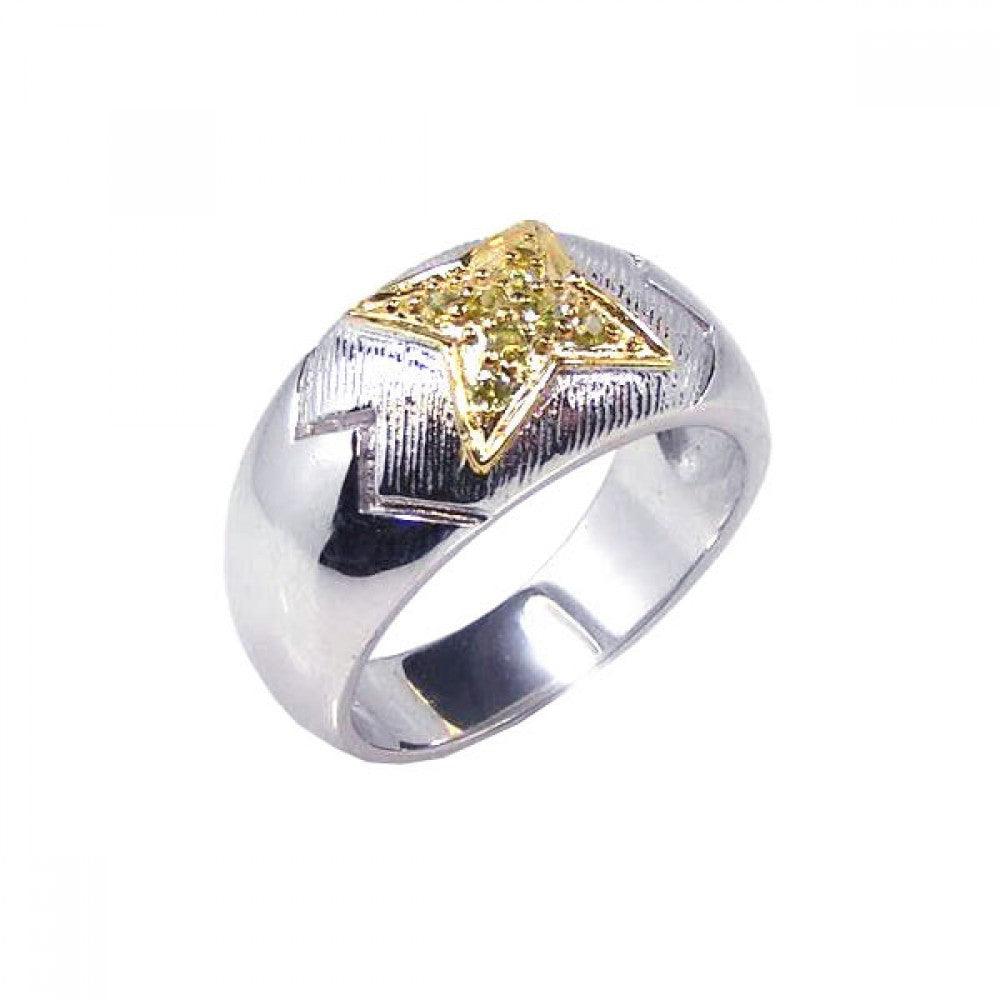 Sterling Silver 925 Rhodium Gold Plated Yellow CZ Star Flower Ring Sizes 5-9