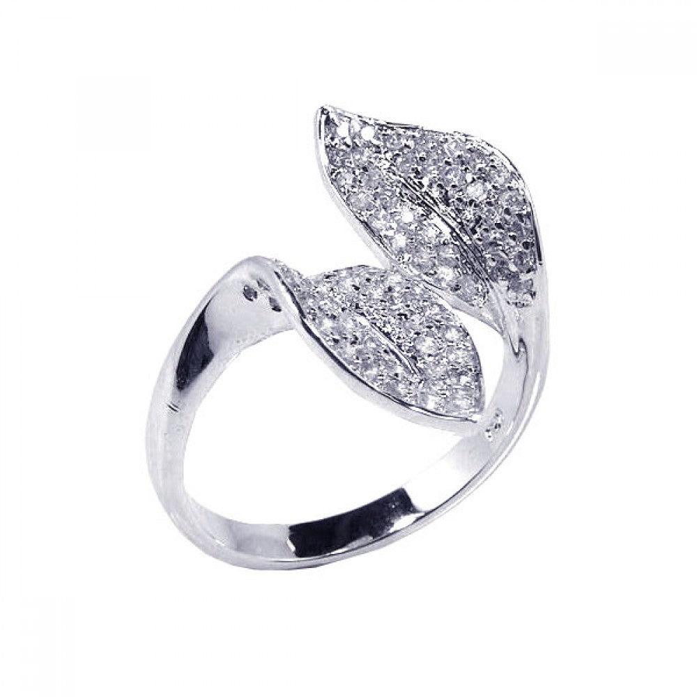 Sterling Silver 925 Rhodium Plated CZ Double Leaf Plant Nature Ring Sizes 5-9