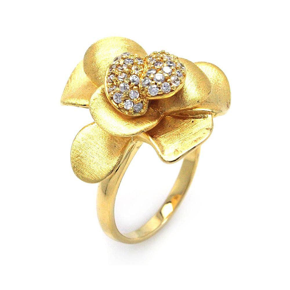Sterling Silver 925 Gold Plated Pave CZ Flower Petal Nature Love Ring Sizes 5-9