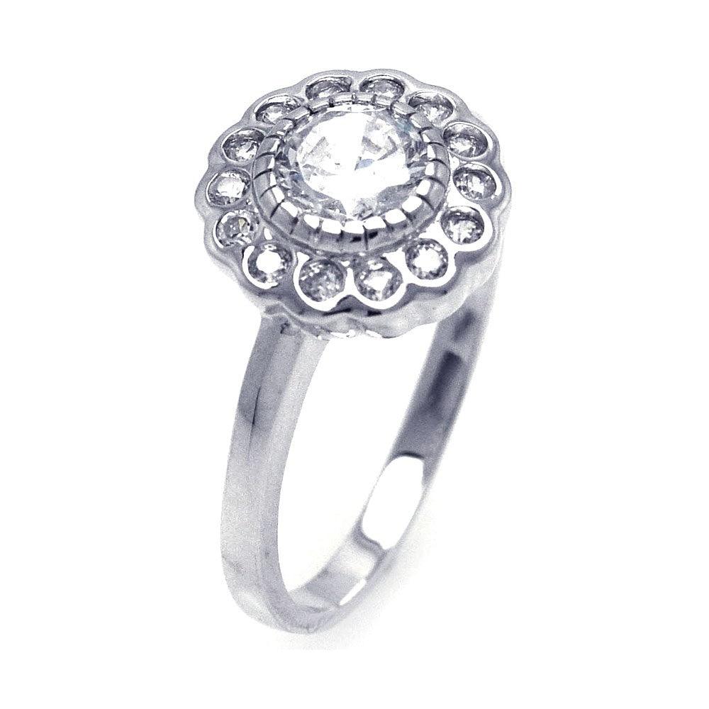Sterling Silver 925 Rhodium Plated Flower Bezel Cute Nature CZ Ring Sizes 5-7