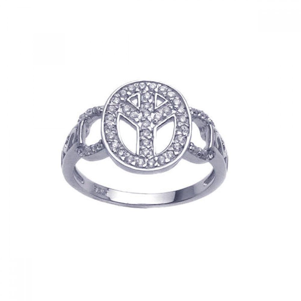 Sterling Silver 925 Rhodium Plated CZ Wide Peace Sign Hippi Love Ring Sizes 5-9