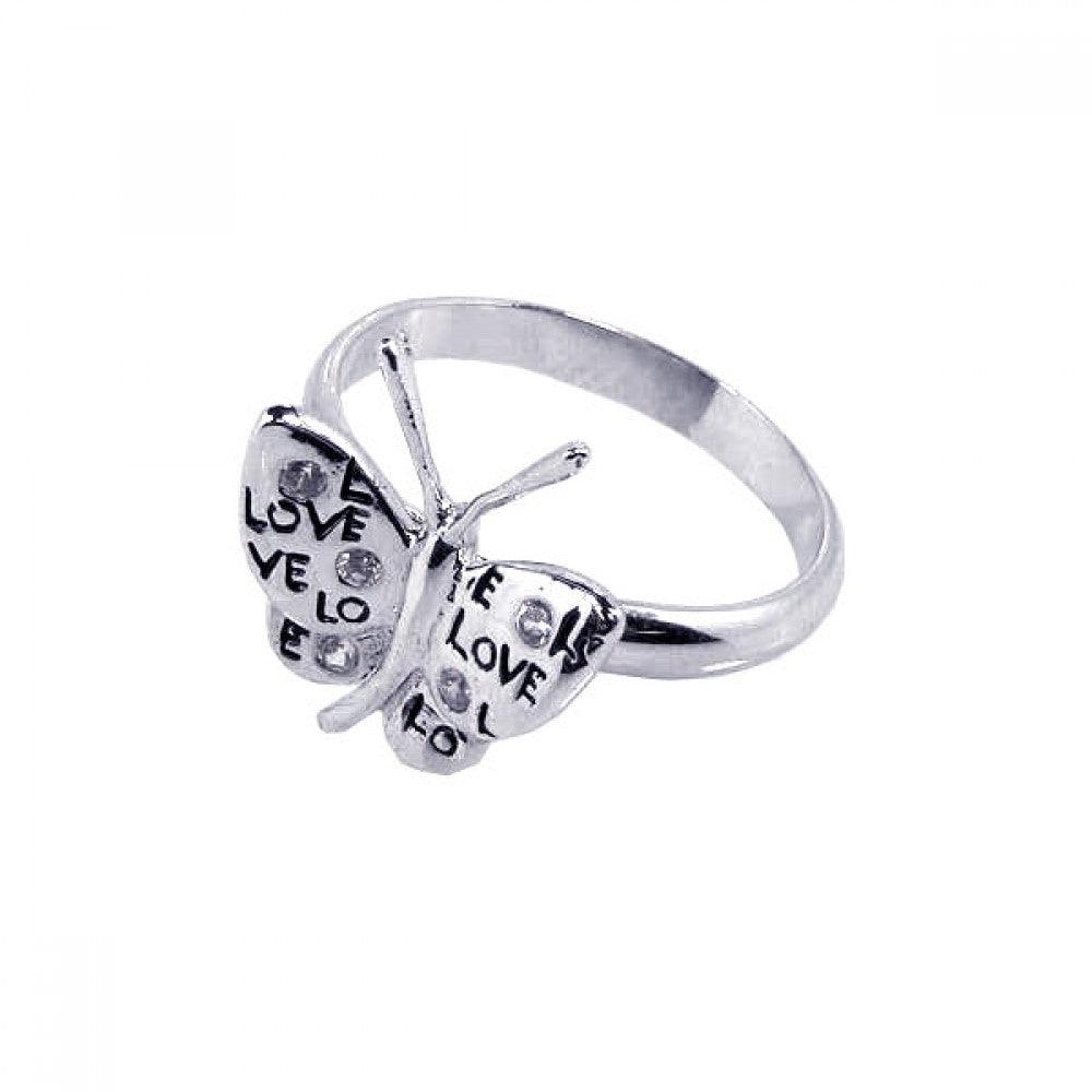 Sterling Silver Rhodium Plated CZ Love Butterfly Animal Hippie Ring Sizes 5-9
