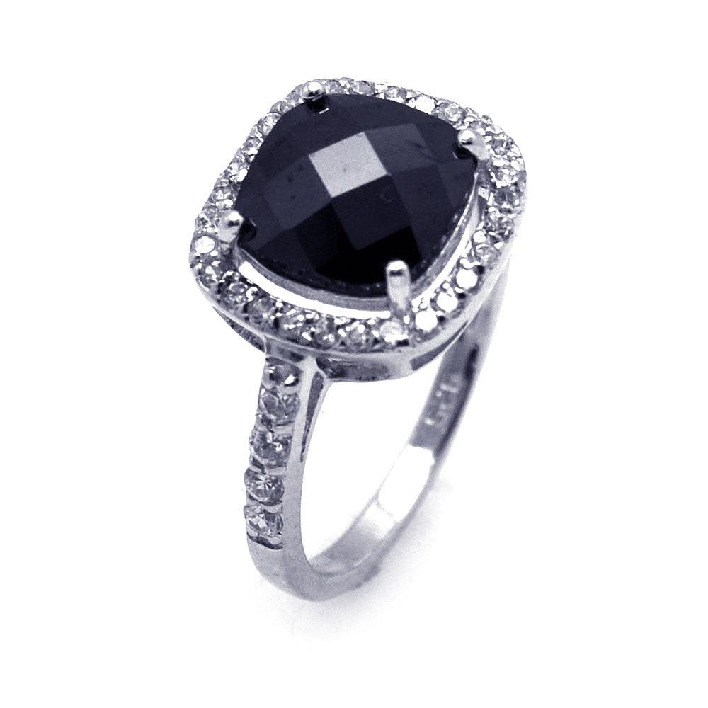 Sterling Silver 925 Rhodium Plated Black Cluster Halo Wide CZ Ring Sizes 5-9