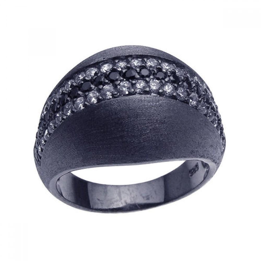 Sterling Silver 925 Black Rhodium Plated Matte Black Clear CZ Ring Sizes 5-9