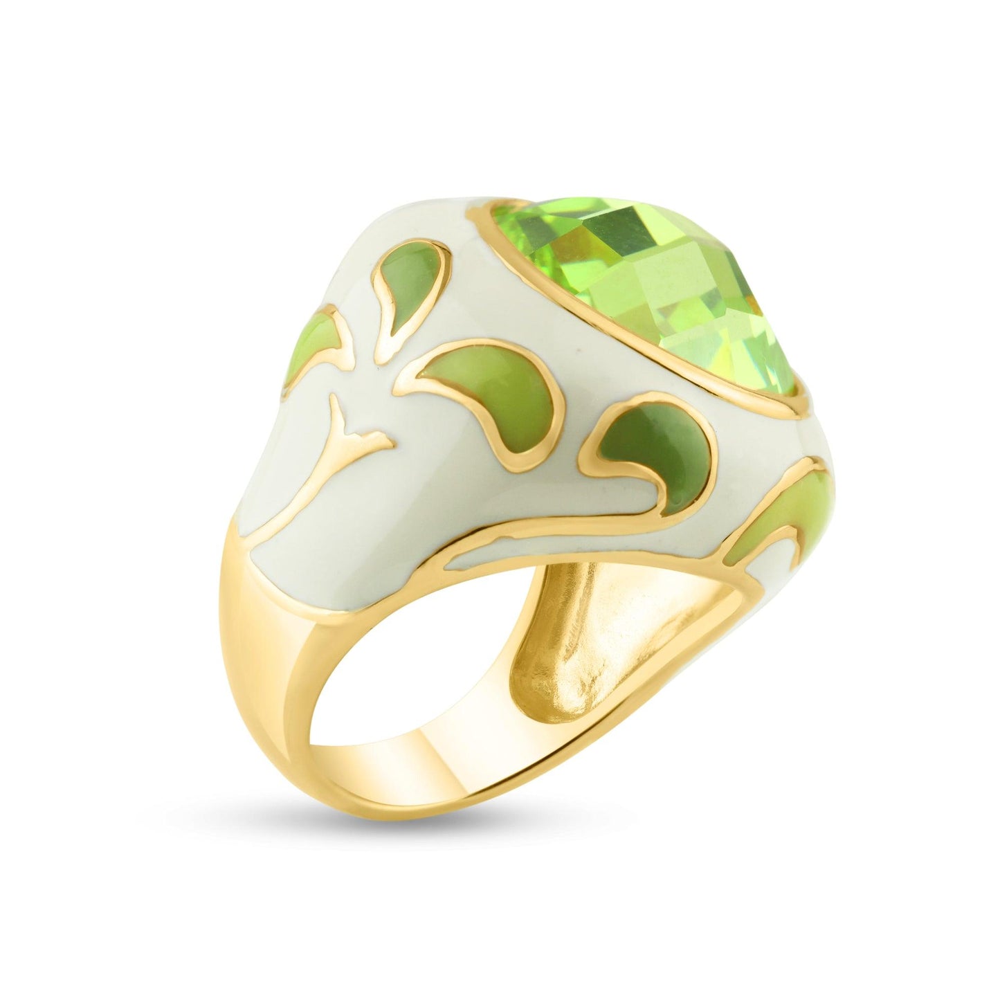 Sterling Silver 925 Gold Plated Green White Enamel CZ Cocktail Ring Sizes 5-9