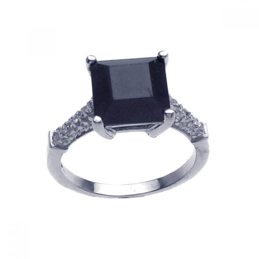 Rhodium Plated Sterling Silver 925 Black Square Clear CZ Ring Band Sizes 5-9