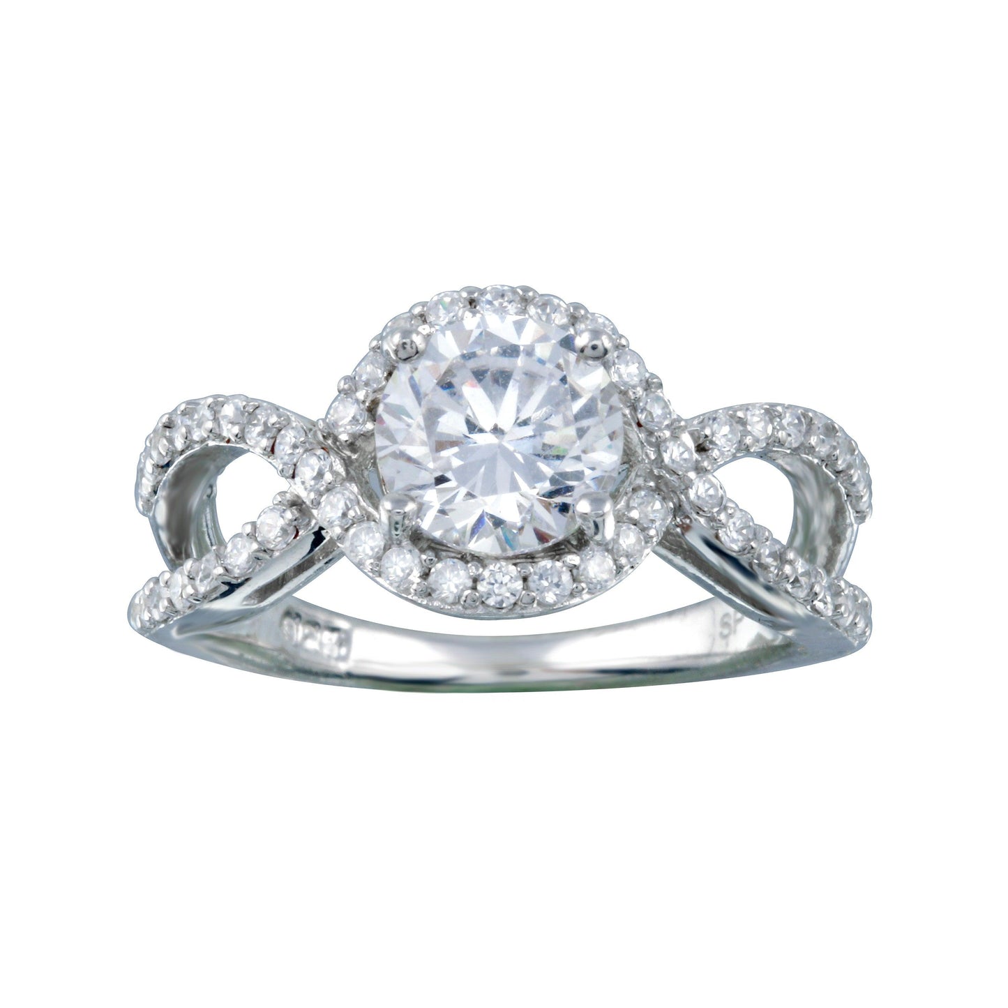 Sterling Silver 925 Rhodium Plated Clear Center CZ Intertwining Ring Sizes 5-9
