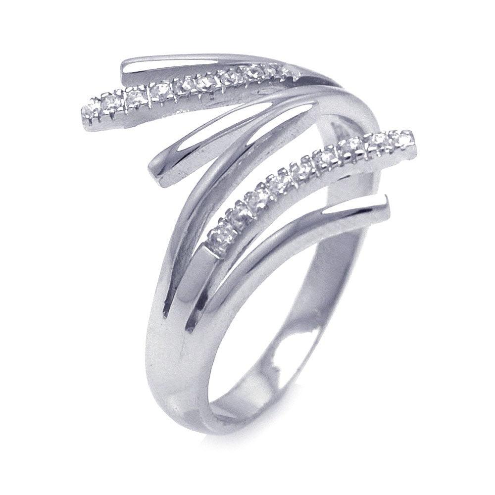 Sterling Silver 925 Rhodium Plated Clear CZ Flared End Cocktail Ring Sizes 5-6