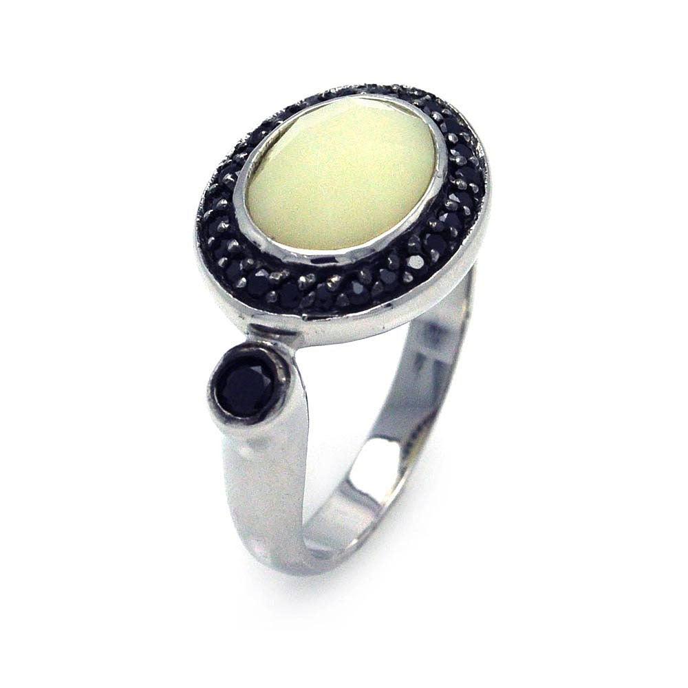 Sterling Silver 925 Black Rhodium Plated Simulated Pearl Black CZ Ring Sizes 5-9
