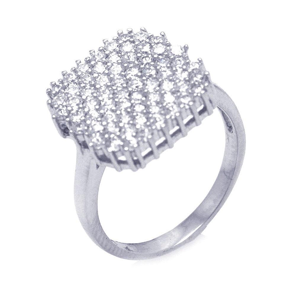 Sterling Silver 925 Rhodium Plated Pave Set Square Clear CZ Band Ring Sizes 5-9