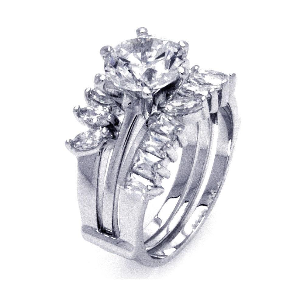 Rhodium Plated Sterling Silver 925 Clear Baguette Marquise CZ Ring Sizes 4-13