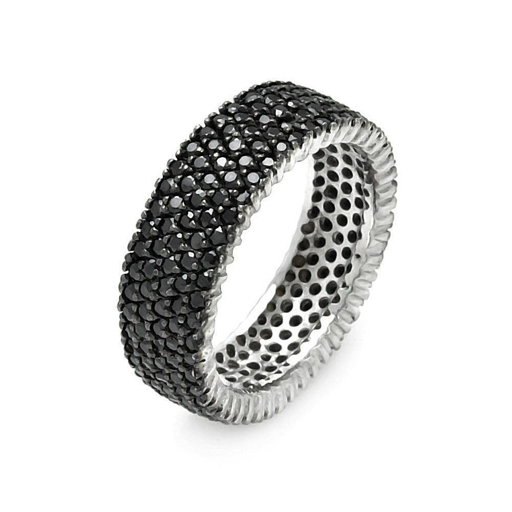Black Rhodium Plated Sterling Silver 925 Black CZ Eternity Ring Band Sizes 5-9