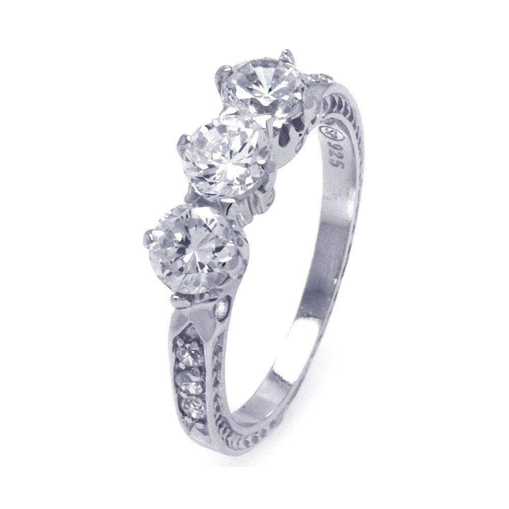 Rhodium Plated Sterling Silver 925 Clear CZ Past Present Future Ring Sizes 5-10