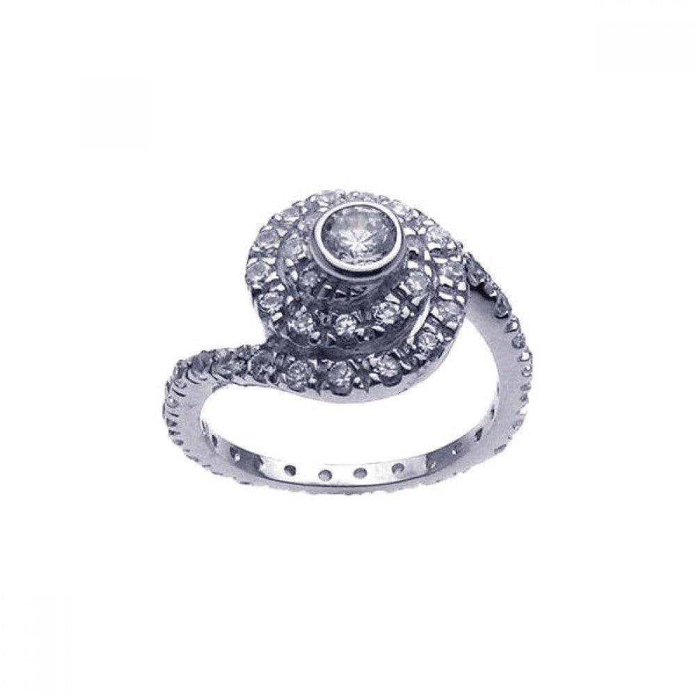 Rhodium Plated Sterling Silver 925 Cluster Clear CZ Swirl Ring Band Sizes 5-9