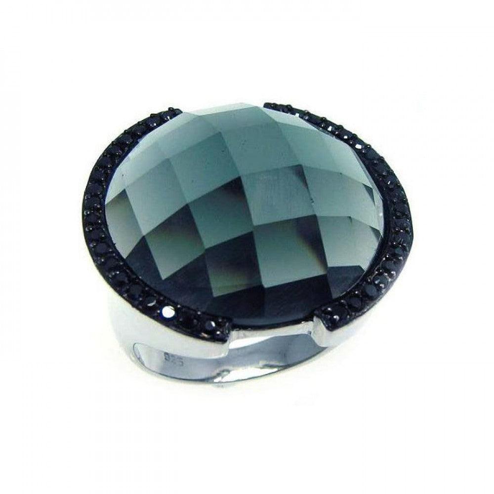 Sterling Silver 925 Black Rhodium Plated Black CZ Dome Cocktail Ring Sizes 5-9