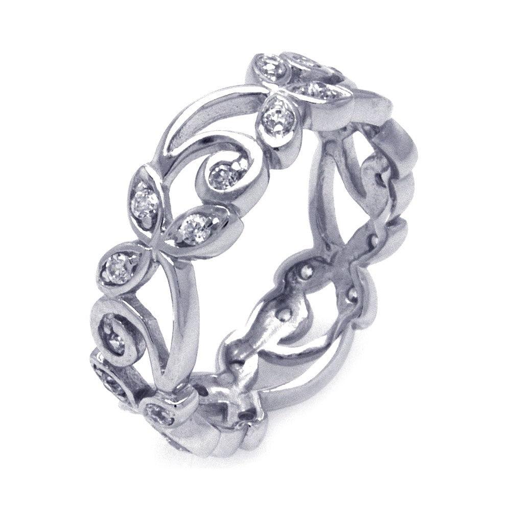 Rhodium Plated Sterling Silver 925 CZ Flower Eternity Ring Band Sizes 5-10