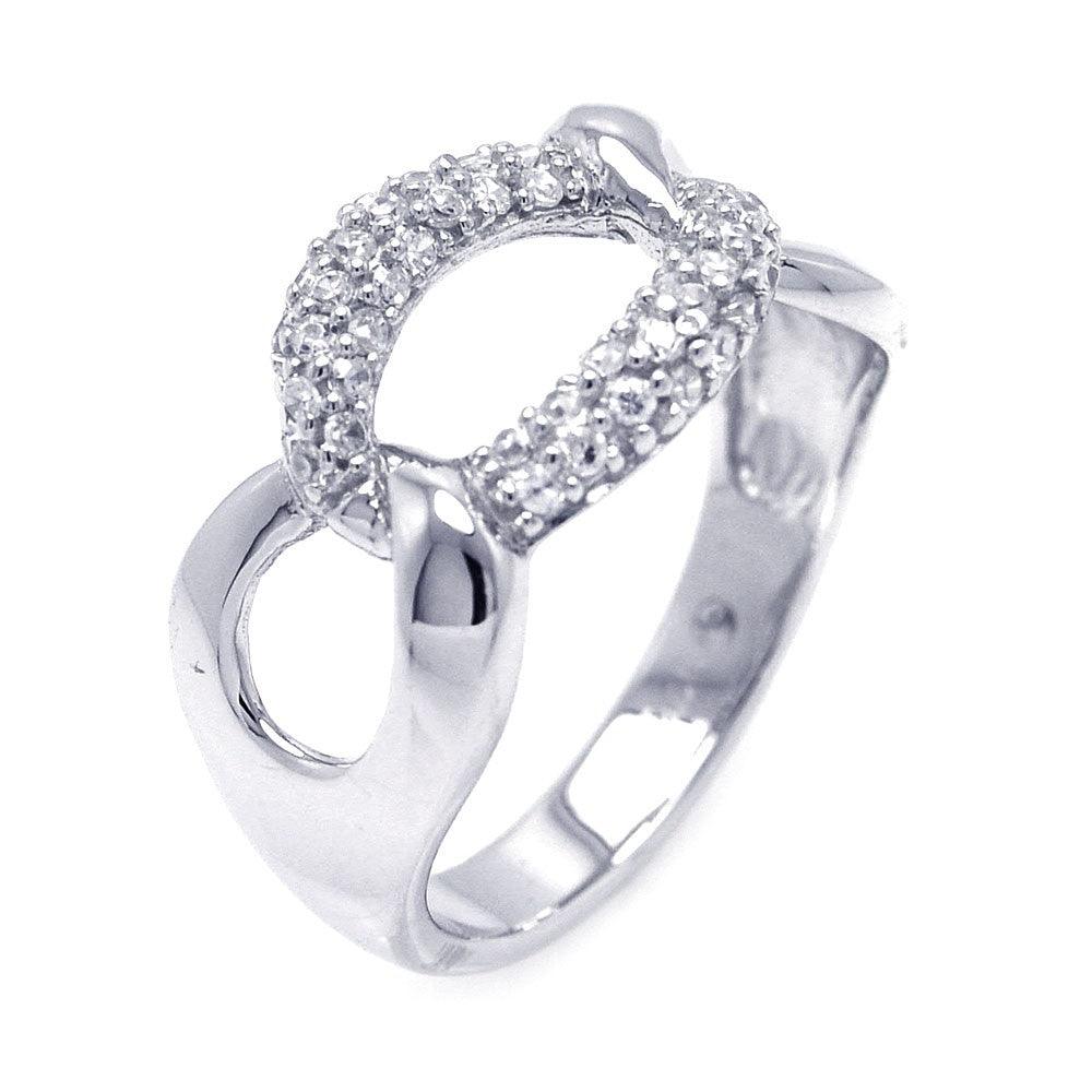 Rhodium Plated Sterling Silver 925 Pave Set CZ Link Ring Band Sizes 5-9