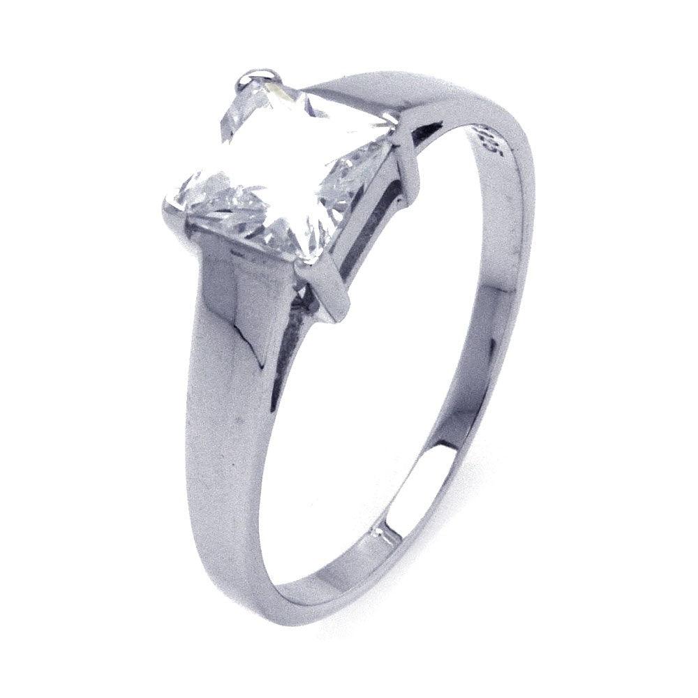 Rhodium Plated Sterling Silver 925 Princess Cut CZ Solitaire Ring Sizes 5-10