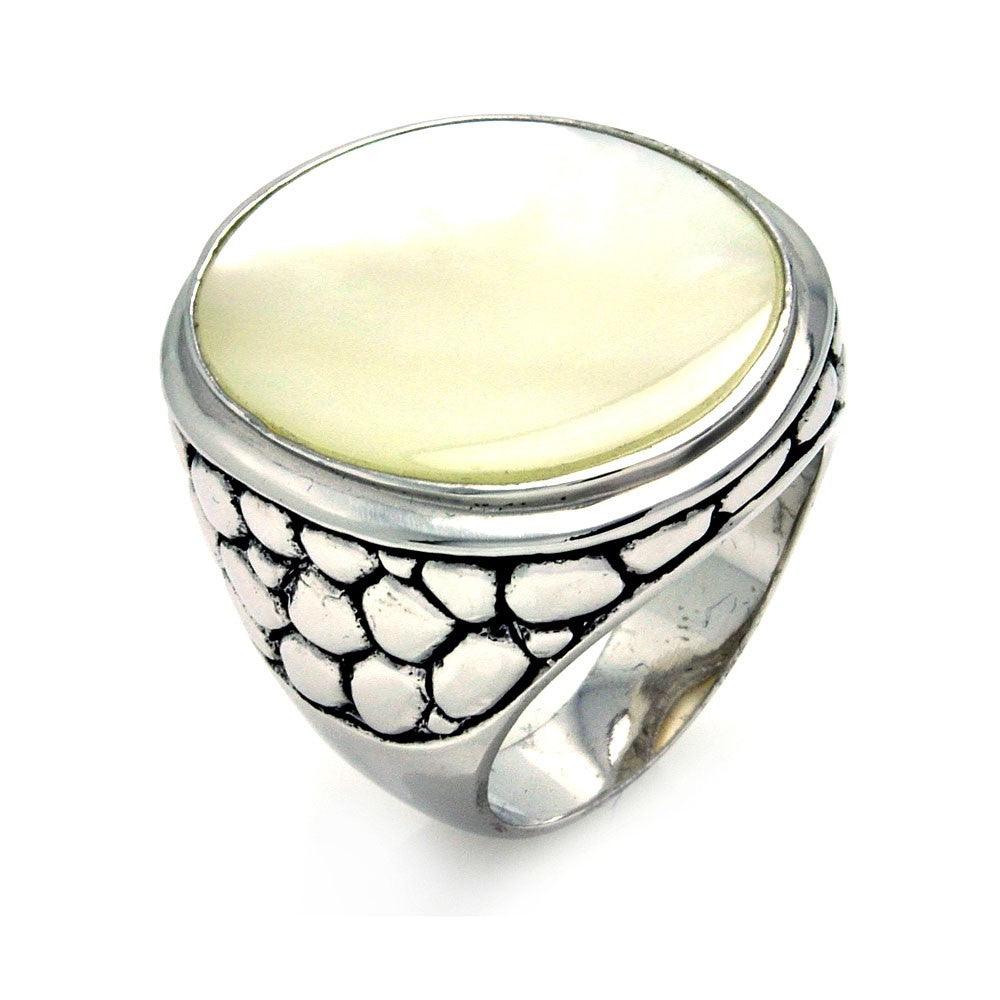 Sterling Silver 925 Oxidized Rhodium Plated White Mother of Pearl Ring Sizes 5-8