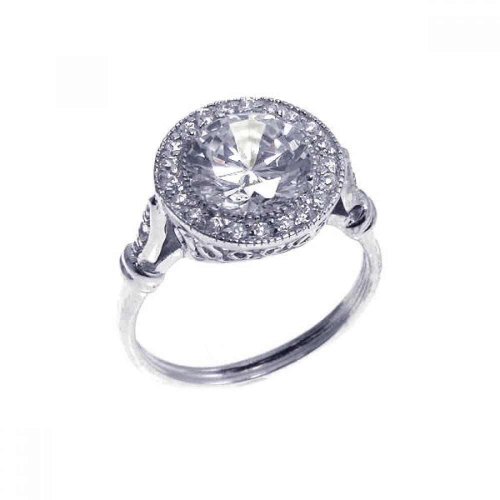 Rhodium Plated Sterling Silver 925 Round Center Cluster CZ Ring Band Sizes 5-10