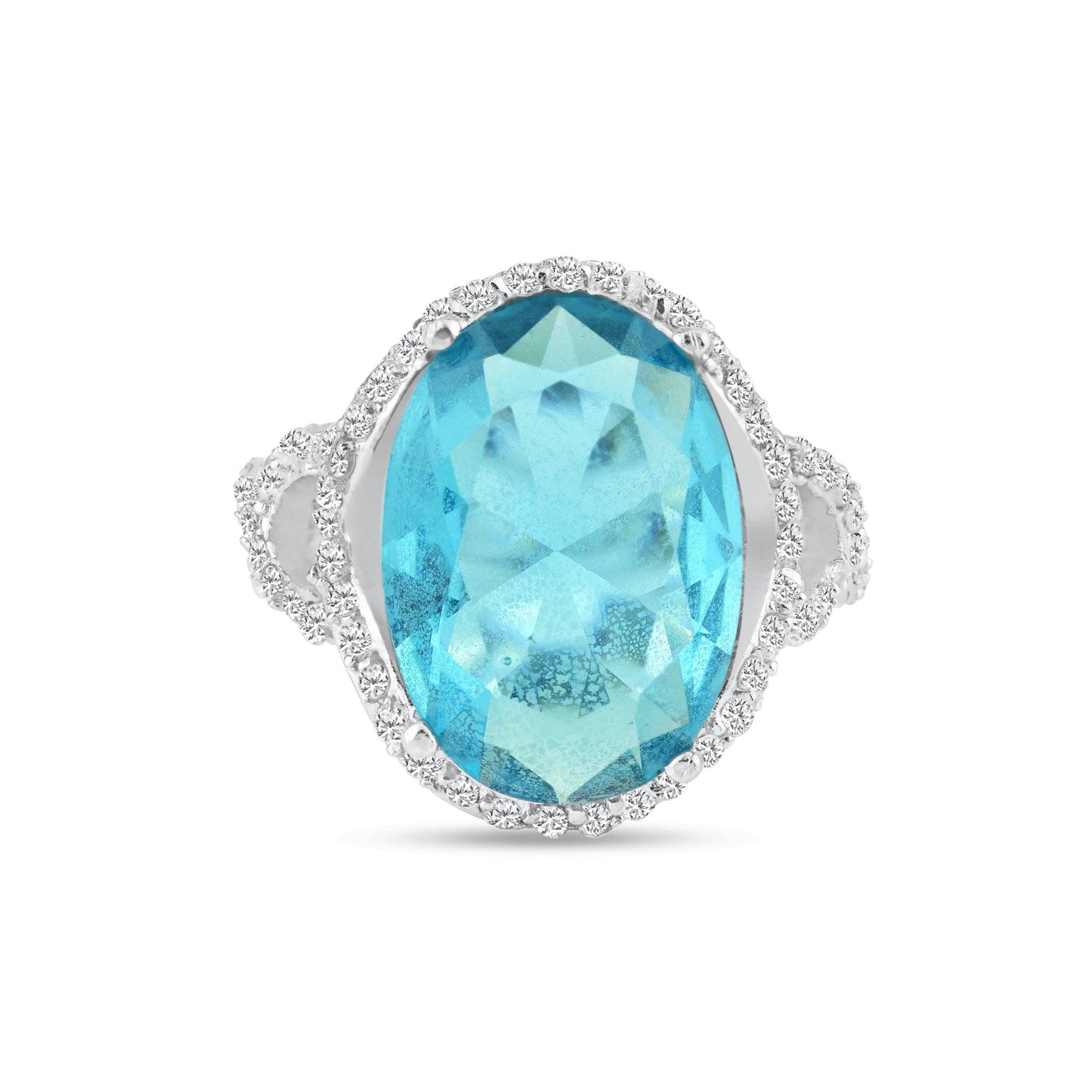 Sterling Silver 925 Rhodium Plated Blue Wide Large Halo Big CZ Ring Sizes 5-10