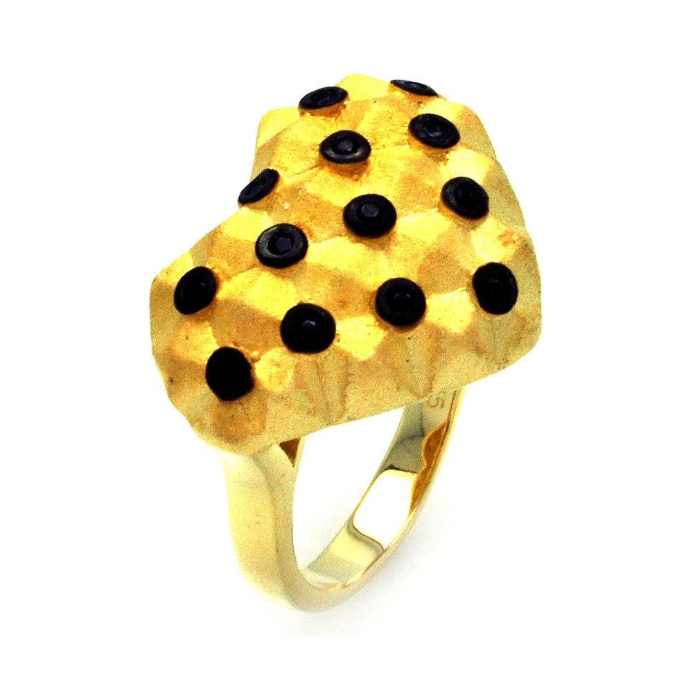 Sterling Silver 925 Gold Plated Matte Finish Black CZ Dot Heart Ring Sizes 5-9
