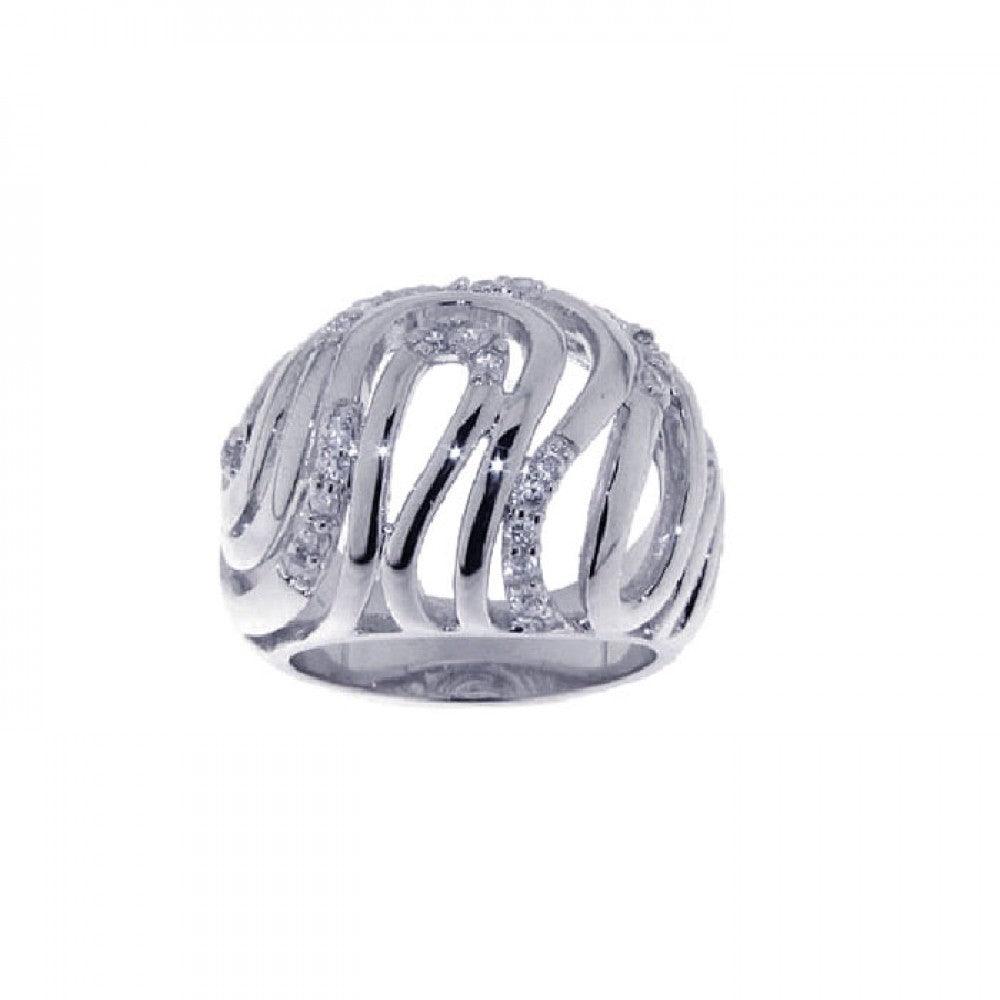 Sterling Silver 925 Rhodium Plated CZ Intricate Wave Wide Cutout Ring Sizes 5-9
