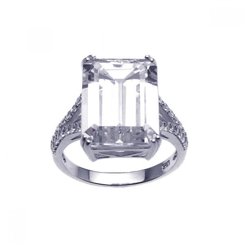 Sterling Silver Rhodium Plated Large Square CZ Wide Solitaire Ring Sizes 5-9